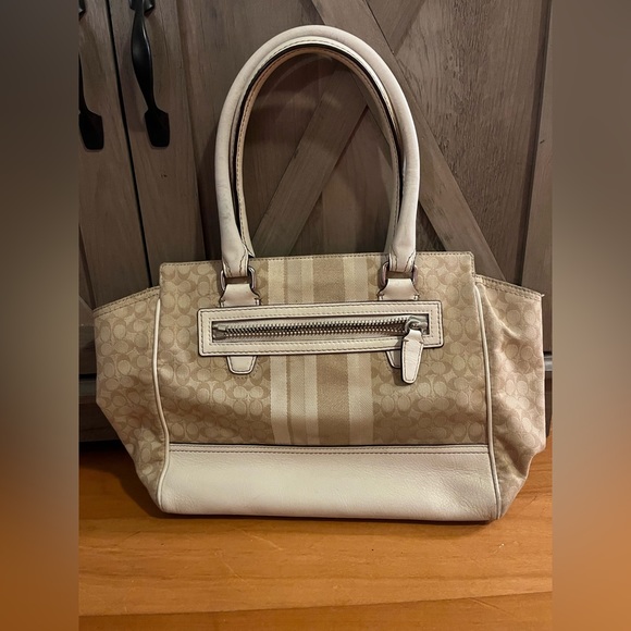 Coach Signature Stripe Candace Carry All Handbag purse - Picture 8 of 12